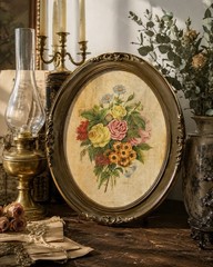 Vintage Roses Oil Painting Oval Wood Frame Floral Botanical Wall Art 21×17