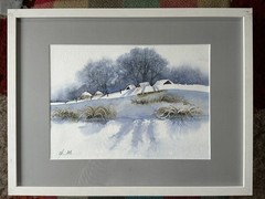 Minimalism Winters cozy shelter mountain holiday Christmas Original painting