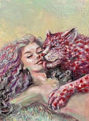 Original unique abstract woman animal figurative erotic oil picture hand painted