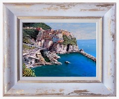 CINQUE TERRE PAINTING MANAROLA LIGURIA ITALY SEASIDE ORIGINAL by V. CAIAZZA ART