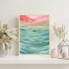 ORIGINAL PAINTING OOAK Sunset Over Waves #2 Ocean Seascape 9×12 inches