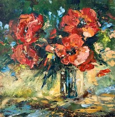 Original Art Impasto Painting Poppy Oil Painting 16X16″ Floral Flowers Art