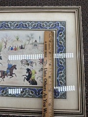 Persian MCM Painted Art – Polo Match In Micro Wood Inlaid Frame 11.5” X 14”