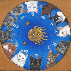 8X8 PRINT OF PAINTING RYTA BLACK TUXEDO CAT PERSIAN ZODIAC Halloween Art Moon 🎃