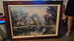 RARE Thomas Kinkade Hand-Highlighted Canvas Print: Lamplight Manor (28″x42″)