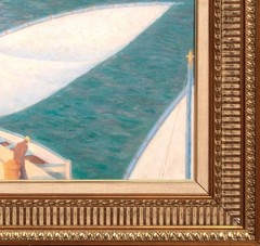 Large circa 1950 The Harbour Brindisi, Italy by Hubert Arthur Finney (1905-1991)