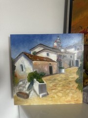 original oil painting, Italian mountain village,Wall Art, 35x35cm,Cityscape