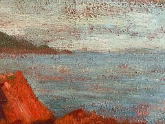 1920s French Impressionism Original Oil on Board Signed Seascape Red Rocks Sea
