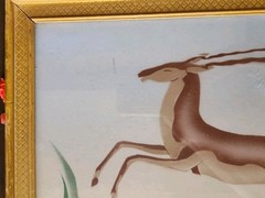 Art Deco 1930s Art Gazelle Antelope Airbrush Framed Painting 12″ x 18″
