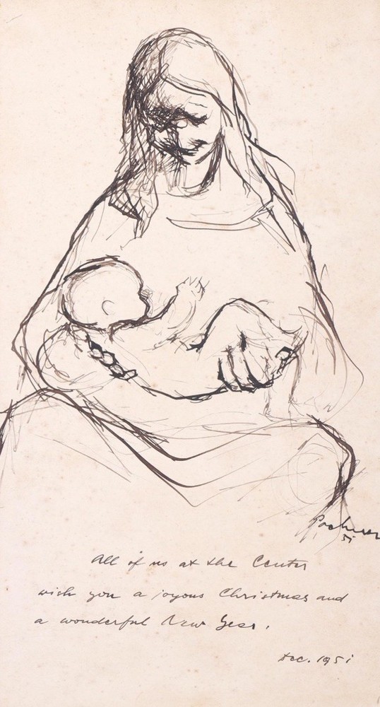 1951 William Pachner (Czech /American 1915-2017) Madonna with Child Ink Drawing
