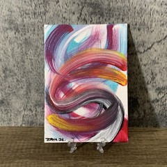 Original 5″ X 7″ Abstract Acrylic Painting On Canvas Panel With Easel