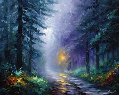 Leonid Afremov LANE THROUGH THE MIST Oil Paint 30″x24″ LIMITED EDITION GICLEE