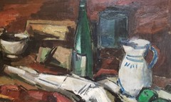 JONIO MONTIEL Still Life Vintage Post-Modern Oil Painting MCM c.1950 Framed
