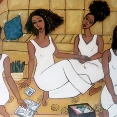 ORIGINAL 16×20 African American Folk Art Painting Four Sisters Canvas, 2020