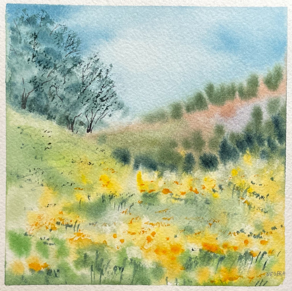 Original Watercolor Abstract Painting Nature Landscape Flowers – 5×5 inches