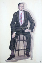 Antique 1920s M. DONALDSON Original Art Painting 7×12″ Well Dressed Man in Suit