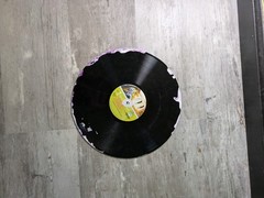 Original Art Acrylic Pour Vinyl Record Bumblebee And Flowers