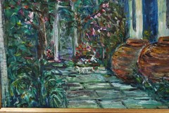 Original Hecto Vidal Oil Painting Tinajones, Colonial Patio Camaguey, Cuba 20×16