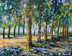 Original Oil Painting 11×14” Sunlit Forest Impressionist Landscape A Semberecki