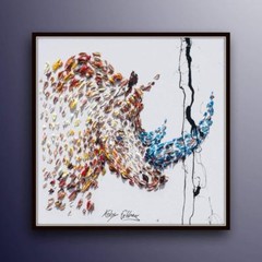 Oil Painting Rhino 35″ Animal Painting on Canvas, thick layers, by Koby Feldmos