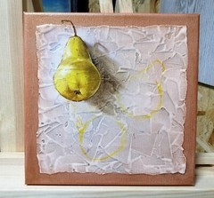 Pear Painting Original Oil Painting Fruit Art Art-deco Pear Still Life 8×8 inch