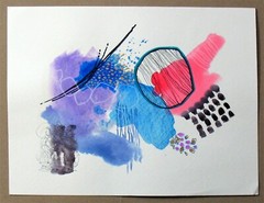 ABSTRACT Original Painting Marks Acrylic Ink Paints 140lb 9×12 Black Red Blue