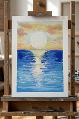 ACEO Art Card Ocean Sunset Seascape Original Acrylic Painting