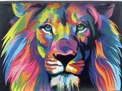 Original Colombian oil hand painting 40.5inx27in abstract colorful lion