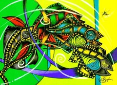 Original Abstract Abstract Fish Art Artist Direct, BEAUTIFUL DESIGN, Must See NR