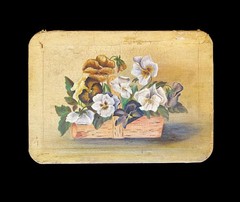 Antique 19thC American School Folk Art Oil Painting Pansies Flowers Still Life