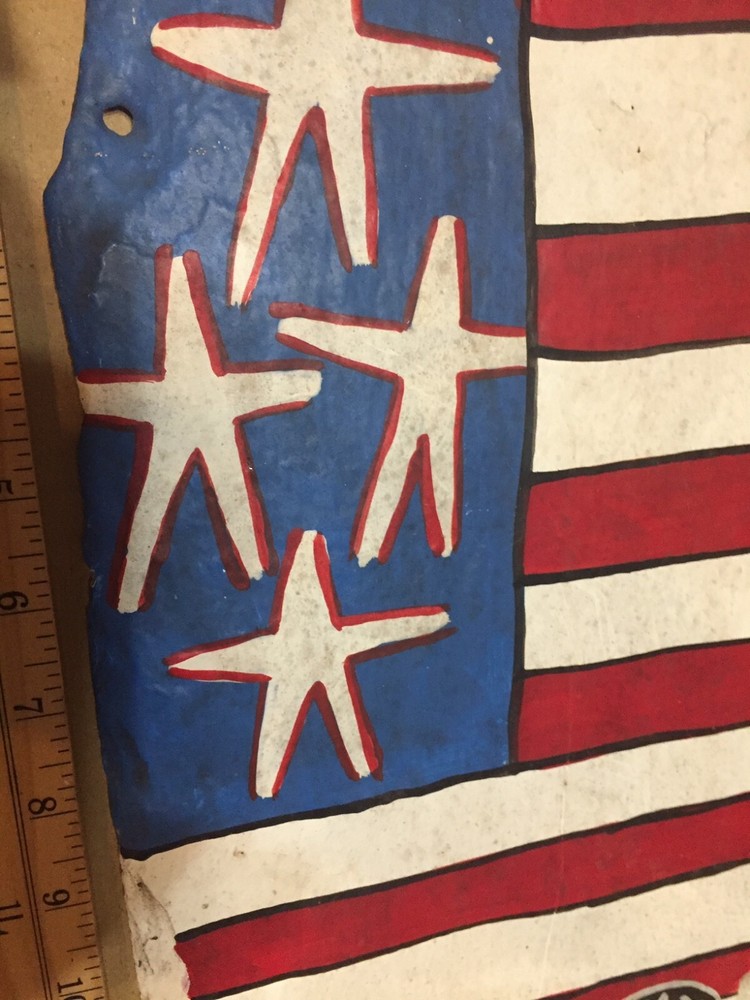 FOLK ART New Orleans Outsider Flag Sign by Simon painting on Slate Signed
