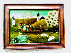 Vintage Framed, Handgemaltes Hinterglasbild, Entwurf:Renate:Kobinger