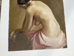 Large Antique Figurative Female Oil Painting On Heavy Artist Board