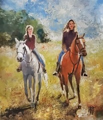 YARY DLUHOS Mother Daughter Women Horses Female Figure Original Art Oil Painting