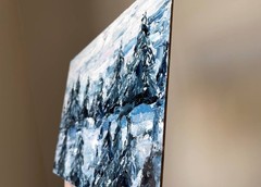 Foggy Mountain Abstract Original Impasto Oil Painting Pine Trees 10×14″ signed