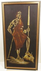 Batik Picture Stoffbid “ African Warrior With Spear “ 49x92cm Sign IN Frame