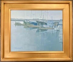 Contemporary CA Plein Air Impressionist Oil Painting Boat Harbor Sailing Signed