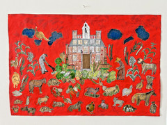 Colonial Williamsburg Landscape Painting VA FolkWatercolor & Gouache Collage