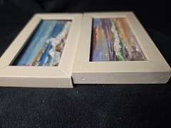 2Vtg Dollhouse Miniature Hand Painted Lighthouse Ocean Painting Wood Framed 2×4″