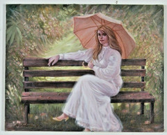 „Pink Umbrella“ By Anthony Sidoni 2001 Signed Oil on Canvas 22 1/2″x26 1/4″