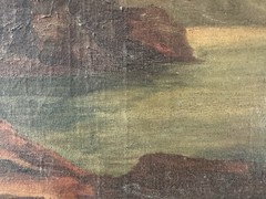 Oil On Canvas Signed Rocky Coast At Sunset Orientalism 46×61 Cm