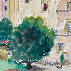Vintage Framed Original Watercolor „View of Castle Manor“ By Charles Enders