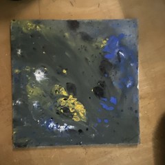Abstract Art Painting on Square Panel – Blue Yellow Black