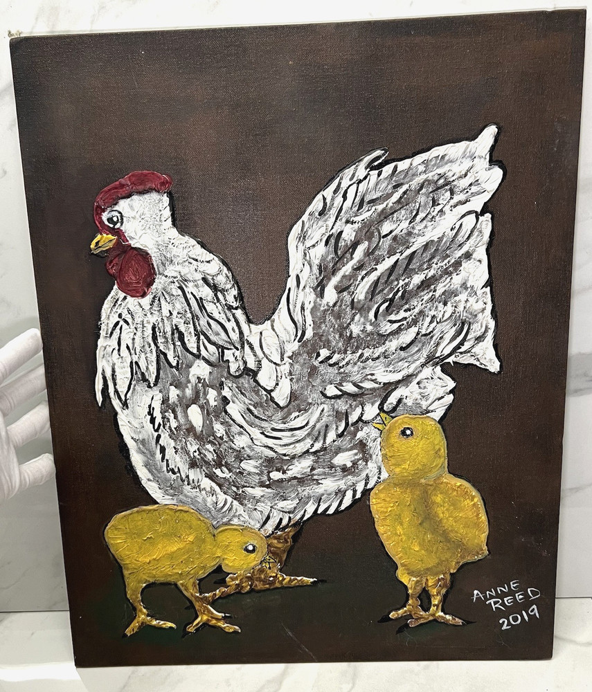 Painting Chicken Chicks Peeps Canvas 16″x20″ Signed Wall Art rooster Hand paintd