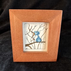 Hungry Blue Bird Watercolor On Paper Mini Wooden Frame