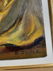 B Zoole „Still Life With Flowers And Statue Scene“ Oil Painting – Signed/Framed