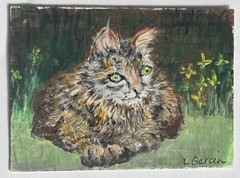ACEO Original Painting Leslie Garcia Art Trading Card ATC 2018 Fatness Tabby Cat
