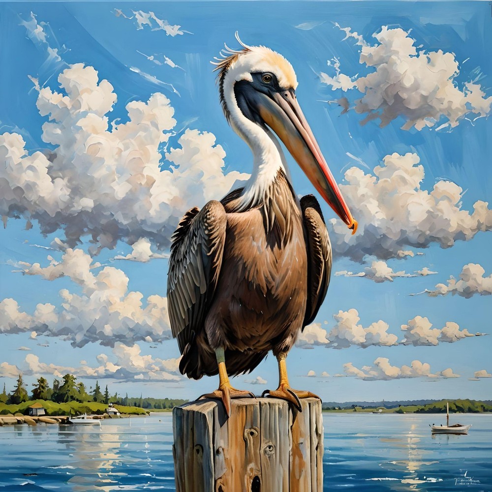 ACEO Art Card a Print of a Brown Pelican sitting on a Piling