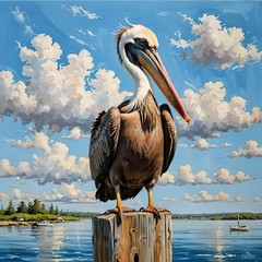 ACEO Art Card a Print of a Brown Pelican sitting on a Piling