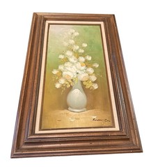 Vintage Signed Robert Cox Floral Oil Paintings Roses Wooden Frame 32″ x 20″